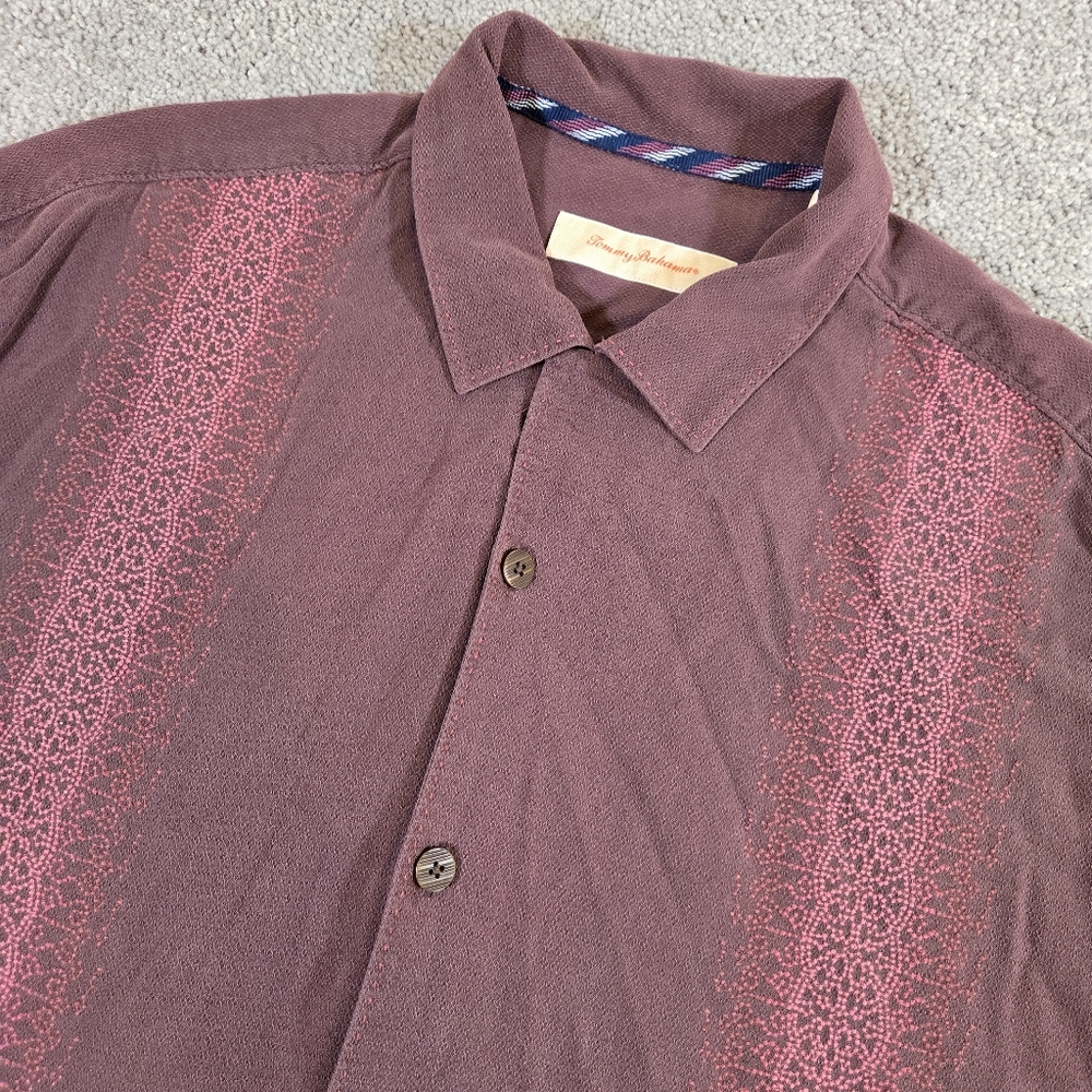 Tommy Bahama Men's Silk‎ Casual Wine Red Striped Shirt Sleeve Shirt Size Large